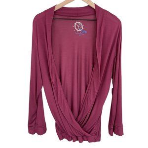 Blue Life garnet burgundy surplice overlap long sleeve kimono top extra small
